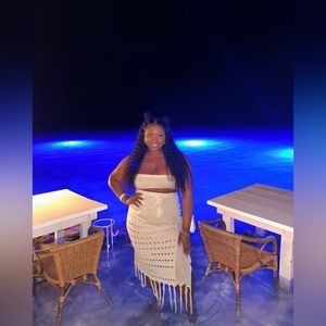 Tan two piece crop & skirt set